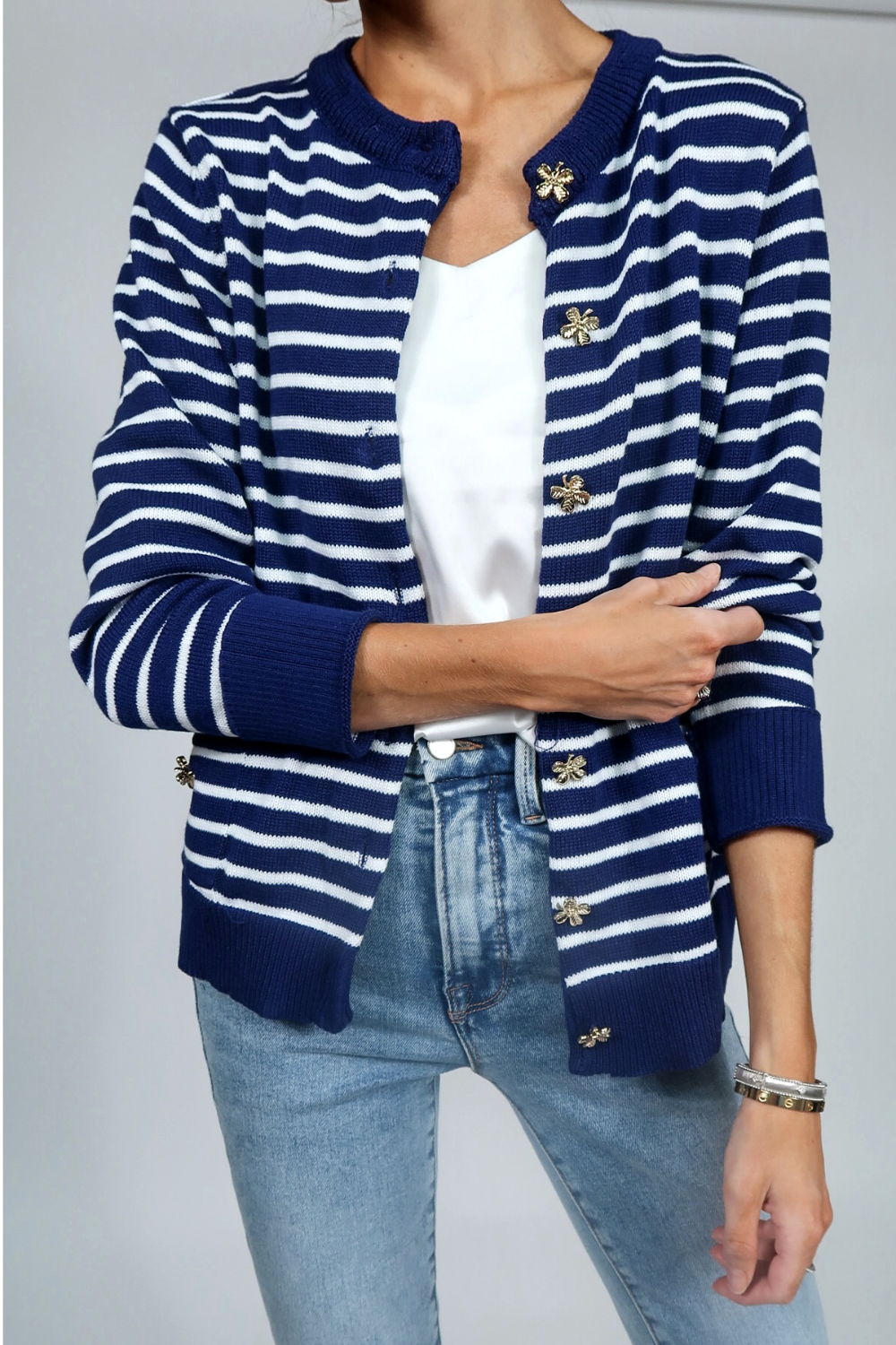 Embellished Striped Cardi