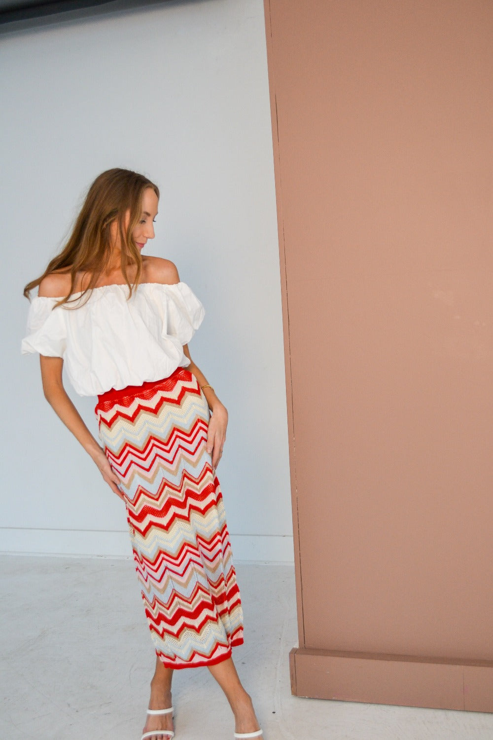 Zig Zag Knit Midi Skirt