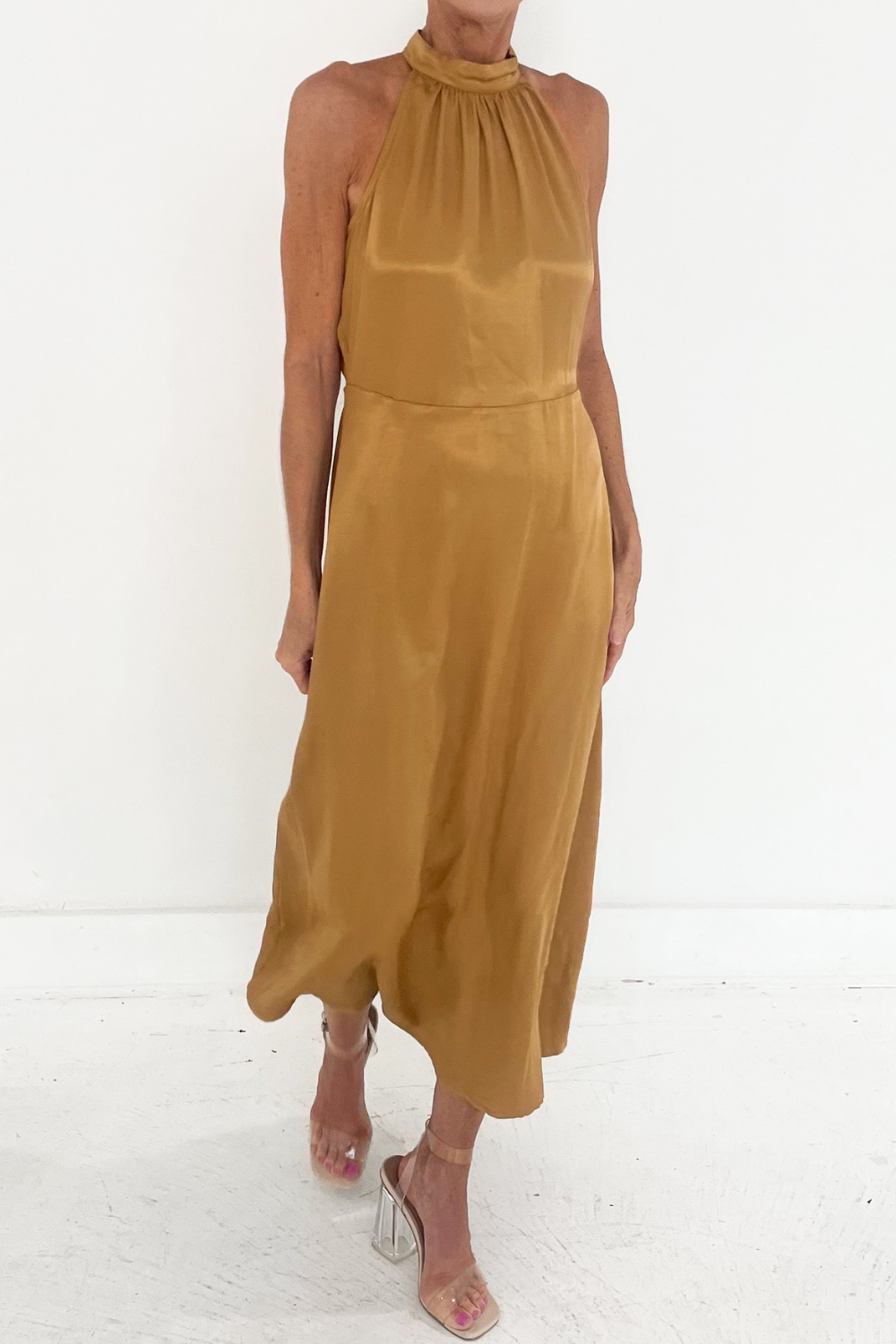 Gold Satin Midi Dress