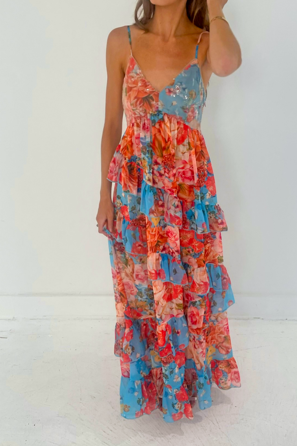 Tiered Ruffle Floral Maxi Dress