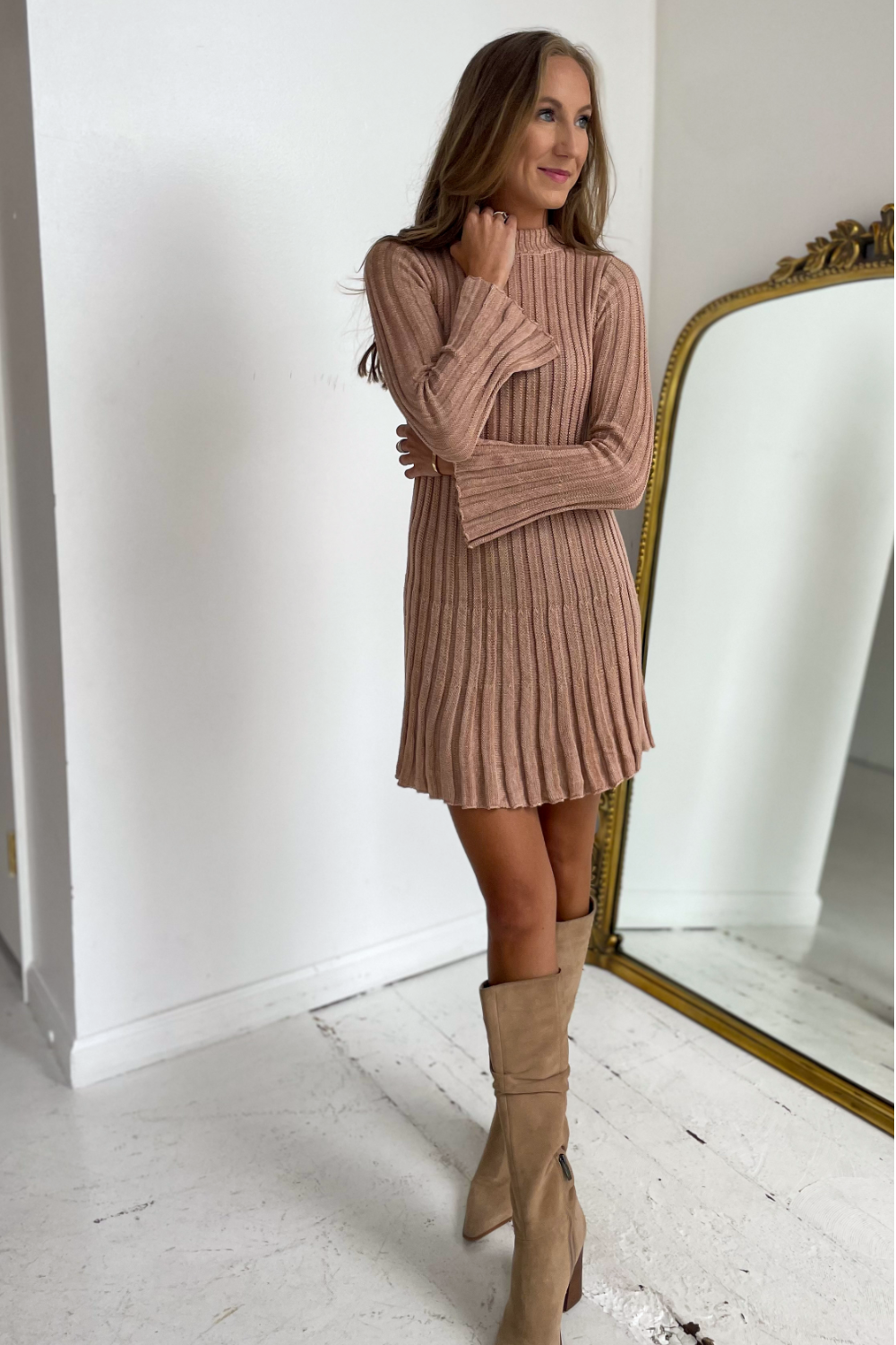 Long-Sleeve Knit Mini