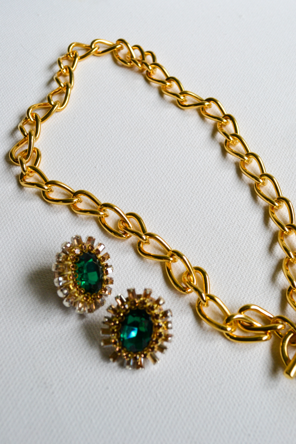 Emerald/Gold Stud Earrings
