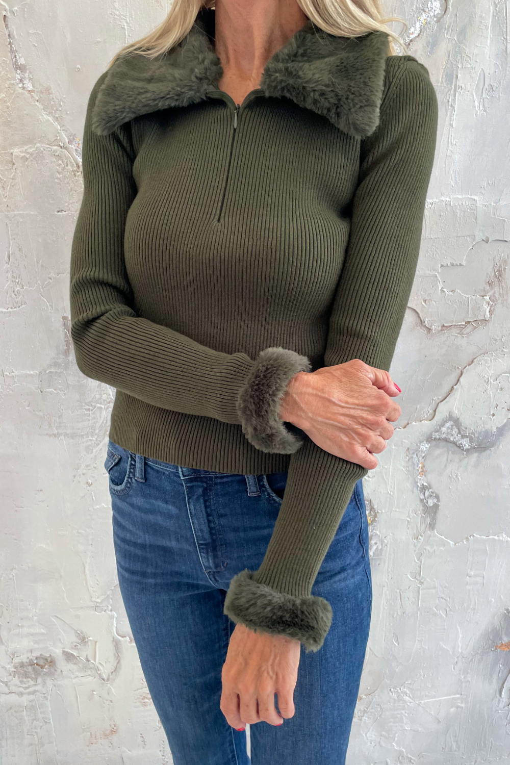 Faux Fur Trim Knit